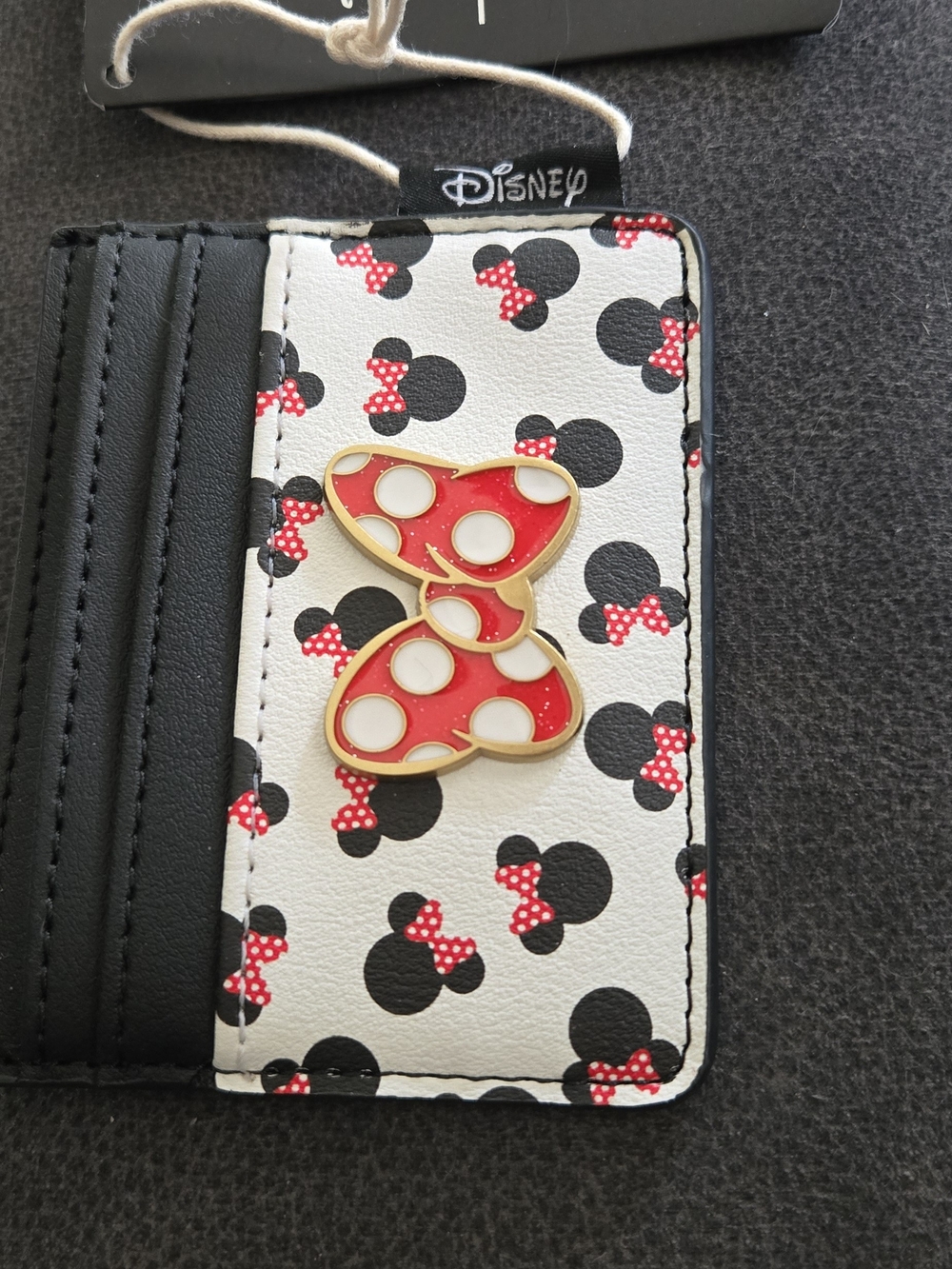 Loungefly White, Black and Red Minnie Mouse Cardholder with Bow Pin
